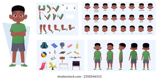 African American Boy Character Creation with Gestures, Facial Expressions, and Different Poses