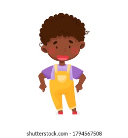 African American Boy Character Pointing at Something with Her First Finger Vector Illustration