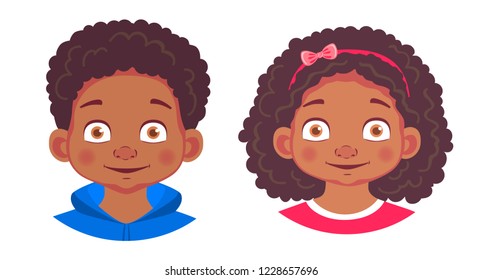 African american boy and girl icon. Portrait of african boy and girl vector illustrations