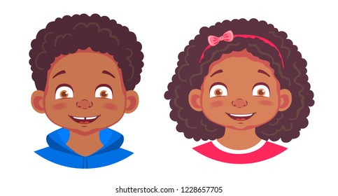African american boy and girl icon. Portrait of african boy and girl vector illustrations