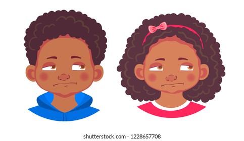 African american boy and girl icon. Portrait of african boy and girl vector illustrations