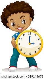 African American boy holding a clock illustration