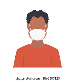 African American boy in mask. A black man in a respirator. Vector illustration.