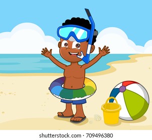 African american boy on beach