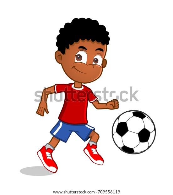 African American Boy Playing Soccer Stock Vector (Royalty Free) 709556119