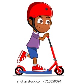 African american boy riding scooter