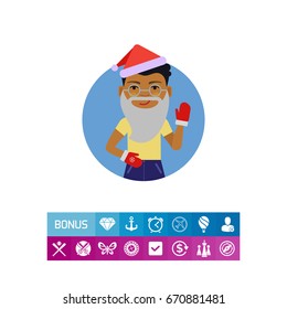 African American boy wearing Santa hat
