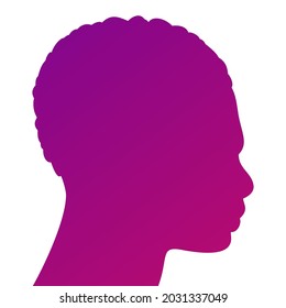 African American Boys Silhouette Profile Isolated on White Background with Unusual Gradient. Vector Man Head. Easy to Recolour.