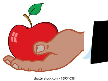 African American Business Hand Holding Red Apple