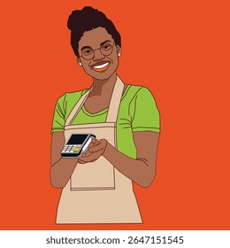 African American business lady holding a POS machine