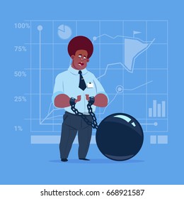 African American Business Man Chain Bound Hands Credit Debt Finance Crisis Concept Flat Vector Illustration