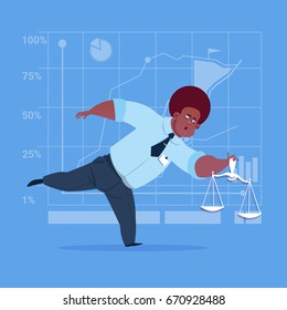 African American Business Man Holding Weights Scale Legal Service Concept Flat Vector Illustration