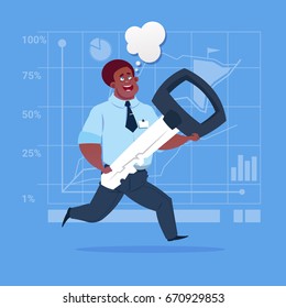 African American Business Man Holding Key Safe Security Success Concept Flat Vector Illustration