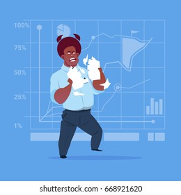 African American Business Man Tearing Paper With Contract Document Having Problem Concept Flat Vector Illustration