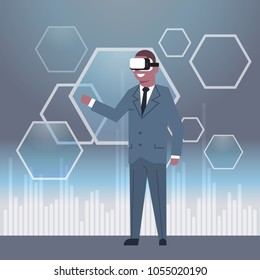 African American Business Man Wearing Modern 3d Glasses Virtual Reality Headset Concept