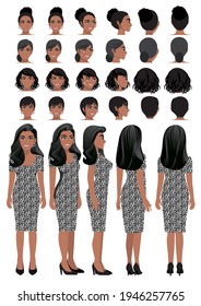 African American Business Woman Cartoon Character In Leopard Print Dress And Different Hairstyle For Animation Design Vector Collection 