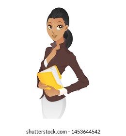 African American Business woman holding documents isolated