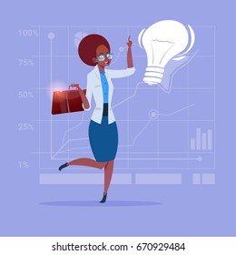 African American Business Woman New Creative Idea Concept With Light Bulb Flat Vector Illustration