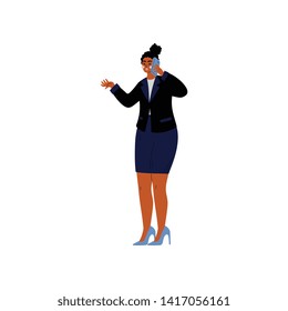 African American Business Woman Talking on Phone, Office Employee, Entrepreneur or Manager Character Vector Illustration