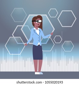 African American Business Woman Wearing Vr Glasses Virtual Reality Technology Modern 3d Headset Concept