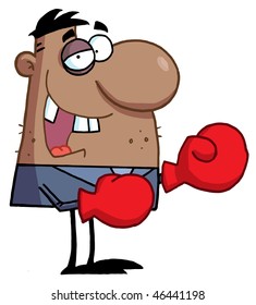African American Businessman with Black Eye Wears Boxing Gloves