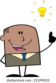 African American Businessman With A Bright Idea Cartoon Character