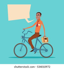 African American Businessman Business Manager Ride Bicycle Flat Vector Illustration