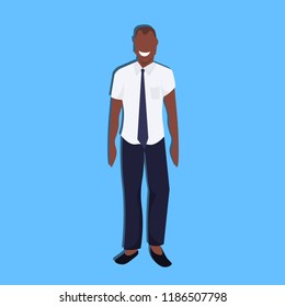 african american businessman standing pose happy man male cartoon character full length blue background flat vector illustration