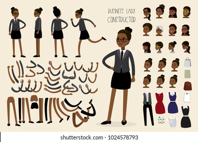 African american businesswoman constructor,human template avatars or characters,flat vector illustration.