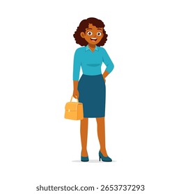 African American businesswoman in formal wear standing holding a briefcase smiling