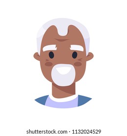 African American Cartoon Old Gentleman. Elderly Man Isolated avatar. Flat illustration male face. Hand drawn vector drawing pensioner