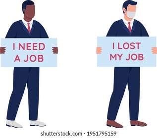 African american, caucasian men looking for work flat color vector faceless character set. People searching for job isolated cartoon illustration for web graphic design and animation collection