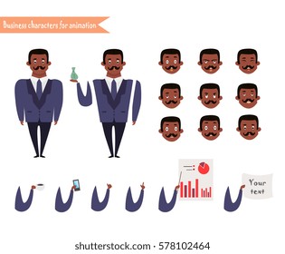 African American character for scenes. Parts of body template for animation. 