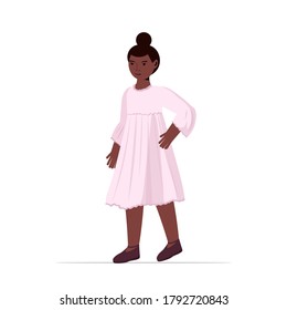 african american child little girl in casual trendy clothes female cartoon character standing pose full length isolated vector illustration
