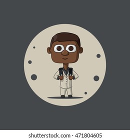 African American child in a white suit with a briefcase. The first time in first class. Illustration Vector