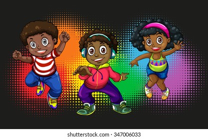 African american children dancing illustration