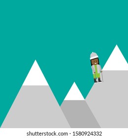 African American climbs a mountain, vector