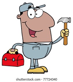 African American Construction Worker With Hammer