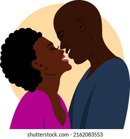 African American couple in love. Kiss, vector illustration. A couple of young people