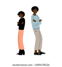 African American Couple Quarreling, Young Man and Woman Standing Backs To Each Other, Conflict Between Husband and Wife, Negative Emotions Vector Illustration