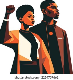 African american couple signals empowerment with their fists up in the air illustration vector art