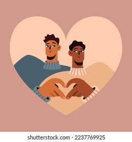 african american couple of young people, gay, lgbt, lovers, young family, partners, cute valentine's day card, love