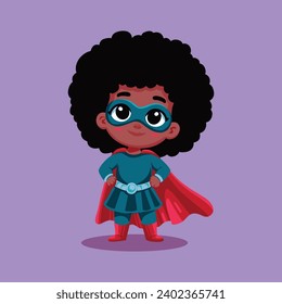 African American Cute superhero child cartoon
