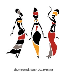 African American dancers. Dancing woman in traditional ethnic style. Vector Illustration.