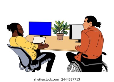 African american and disabled men working together