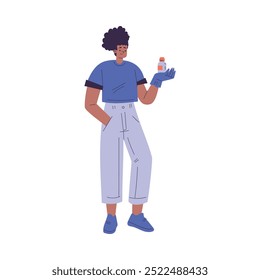 African American Doctor Woman Character Hold Vial Working in Hospital Vector Illustration