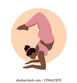 
African American is doing yoga. Yoga pose on abstract background.