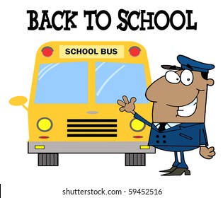 African American Driver In Front of School Bus With Back To School Text