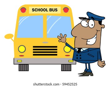 African American Driver In Front of School Bus