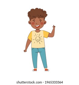 African American Emoji Boy Showing His Index Finger Vector Illustration